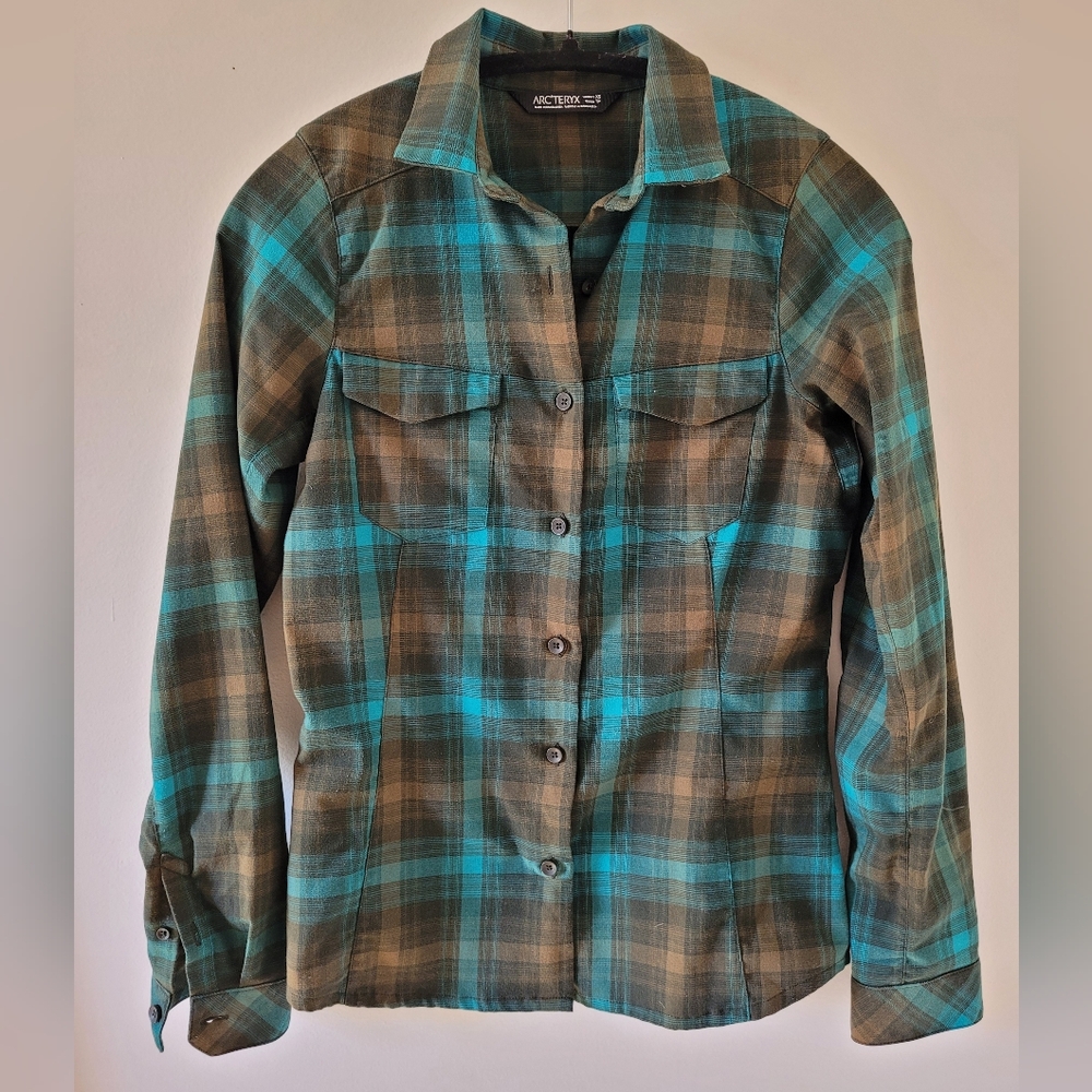 Arcteryx Womens Plaid Green And Blue Button Up Casual Shirt - Xs